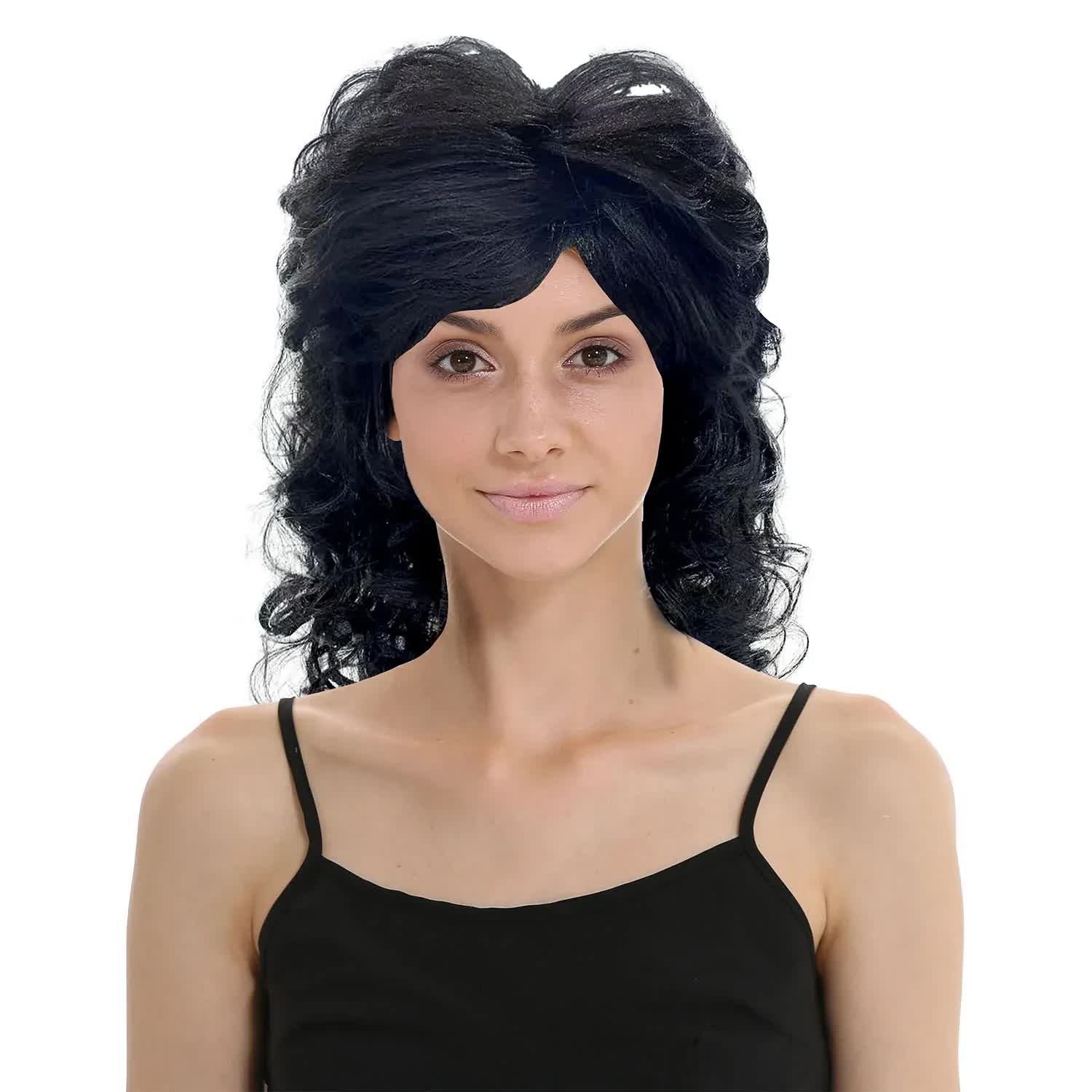 RETRO WIG Curly Long Hair Disco Punk Rock Party Costume 60s 70s 22425 - Black