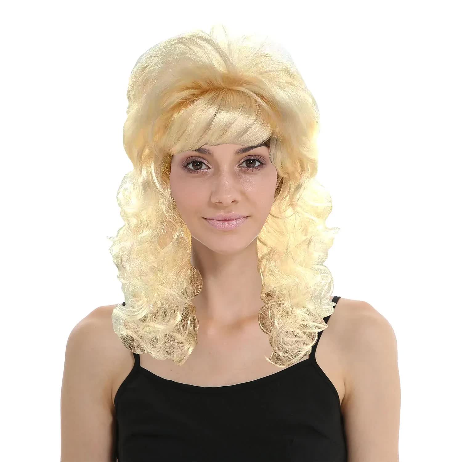 RETRO WIG Curly Long Hair Disco Punk Rock Party Costume 60s 70s 22425 - Blonde