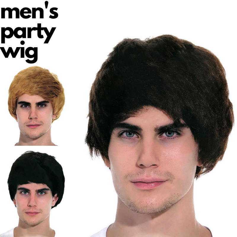 Mens Party Wig Costume Party Dress Up Fancy Classic Style - Black