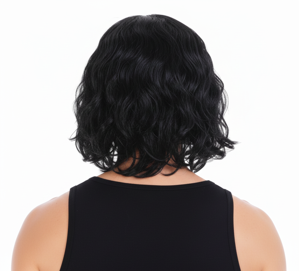 MENS WAVY WIG Curly Long Hair Disco Punk Rock Party Costume 60s 70s - Black