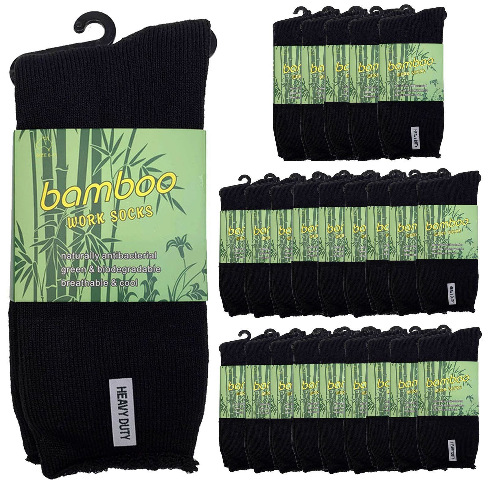 24 Pairs PREMIUM BAMBOO SOCKS Mens Heavy Duty Thick Work Socks Cushion BULK - Black