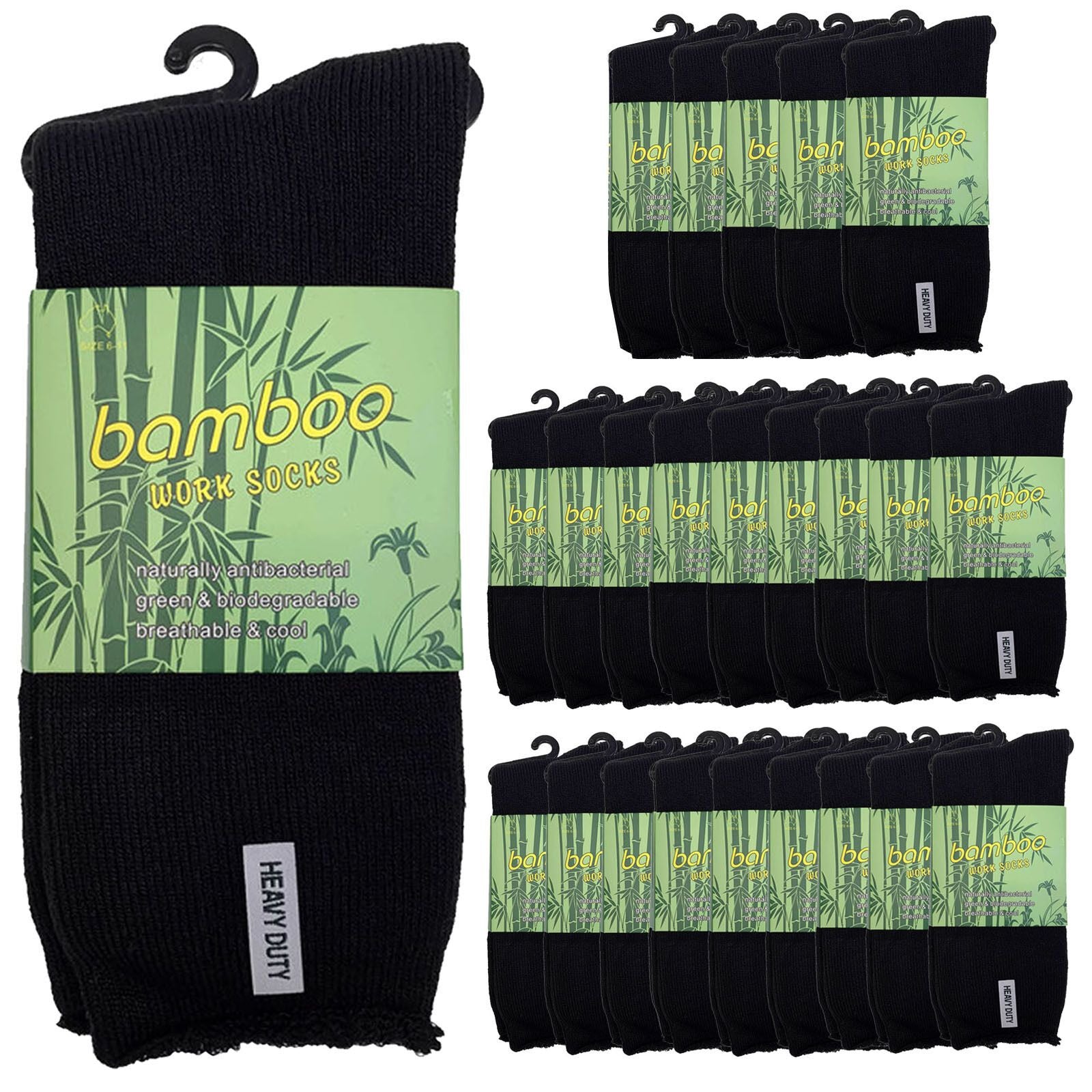 24 Pairs PREMIUM BAMBOO SOCKS Mens Heavy Duty Thick Work Socks Cushion BULK - Black