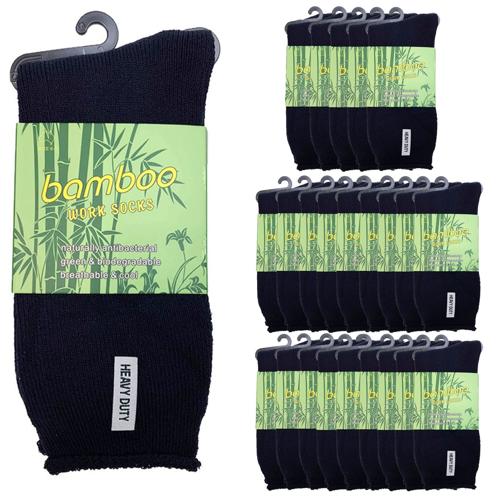 24 Pairs PREMIUM BAMBOO SOCKS Mens Heavy Duty Thick Work Socks Cushion BULK - Navy Blue