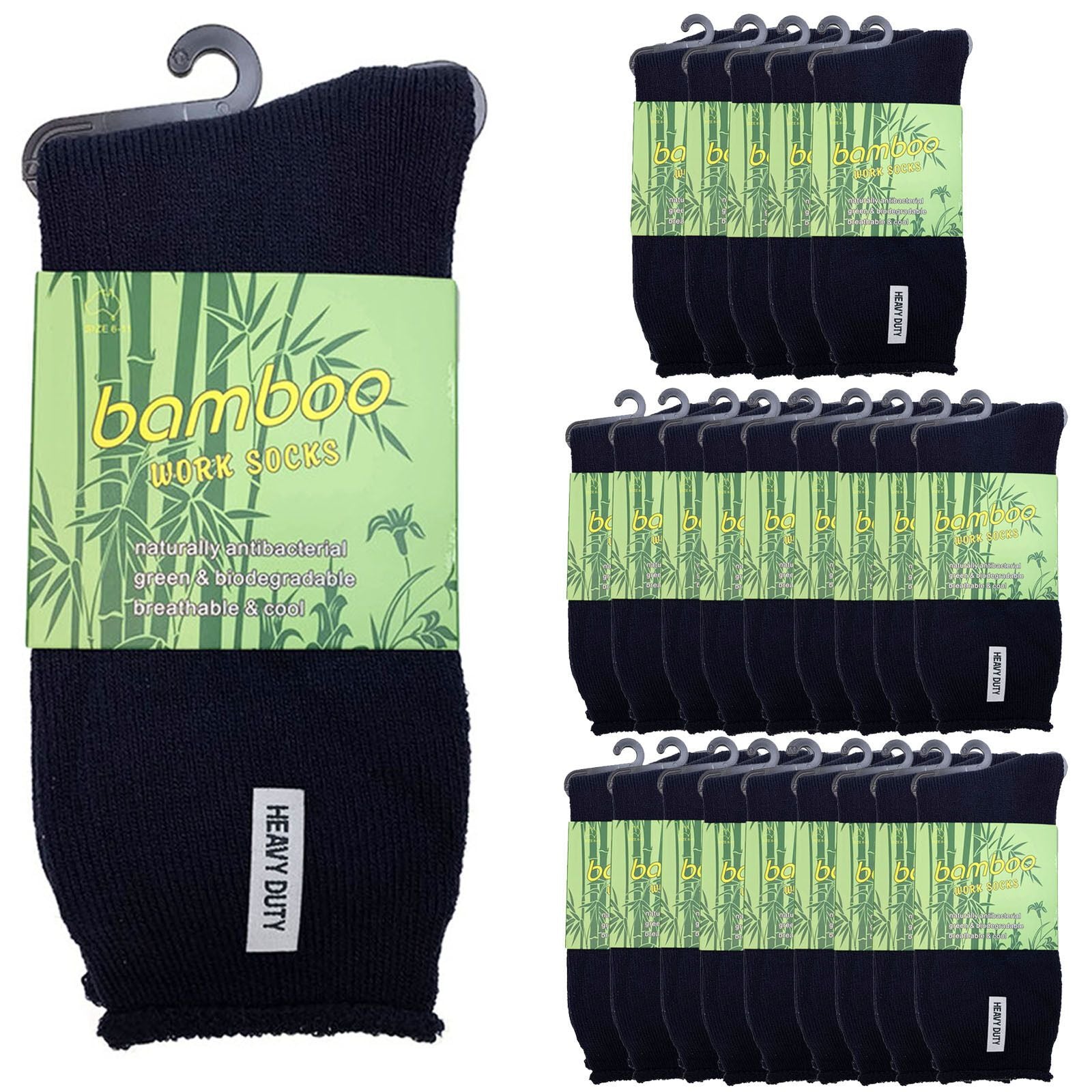 24 Pairs PREMIUM BAMBOO SOCKS Mens Heavy Duty Thick Work Socks Cushion BULK - Navy Blue