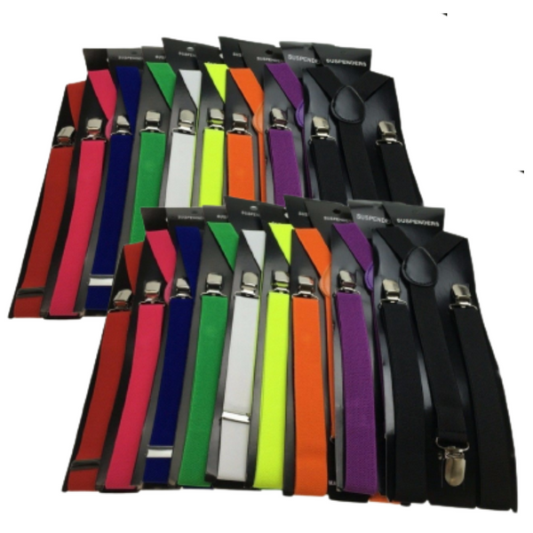 2x Mens Suspenders Braces Adjustable Strong Clip On Elastic Formal Wedding Slim - Assorted Colour Pack