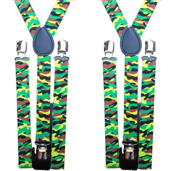2x Mens Suspenders Braces Adjustable Strong Clip On Elastic Formal Wedding Slim - Army Camouflage 2