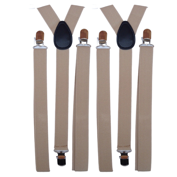 2x Mens Suspenders Braces Adjustable Strong Clip On Elastic Formal Wedding Slim - Beige