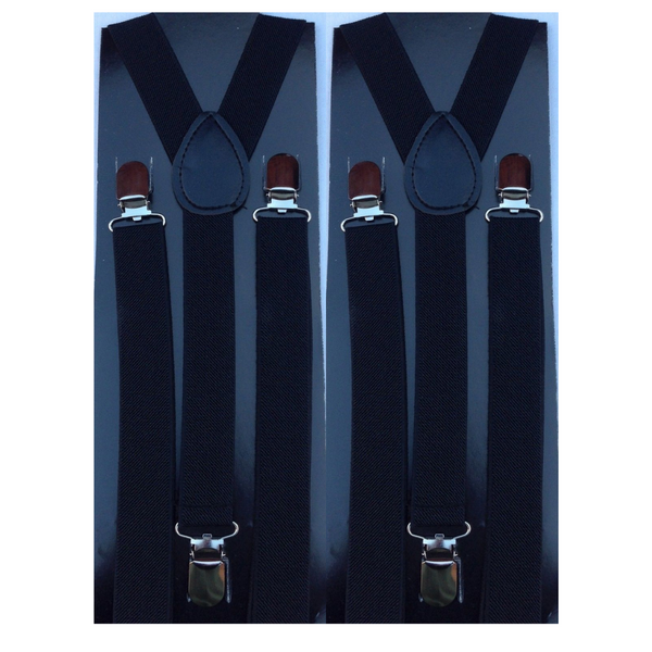 2x Mens Suspenders Braces Adjustable Strong Clip On Elastic Formal Wedding Slim - Black