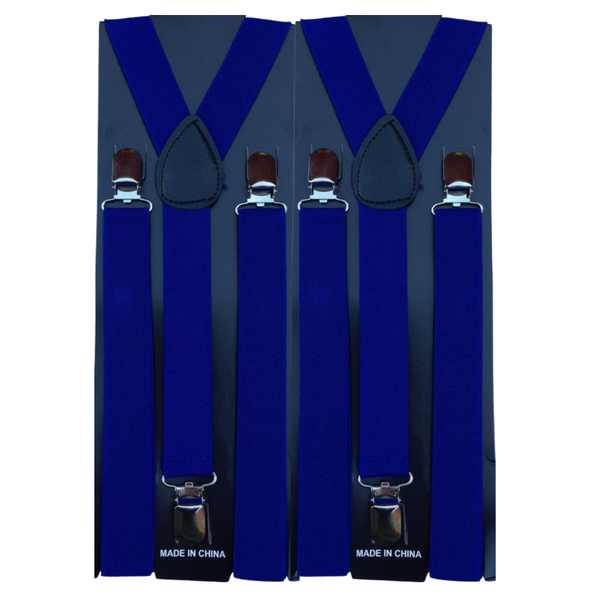 2x Mens Suspenders Braces Adjustable Strong Clip On Elastic Formal Wedding Slim - Blue