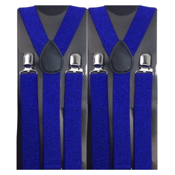 2x Mens Suspenders Braces Adjustable Strong Clip On Elastic Formal Wedding Slim - Blue (Glitter)
