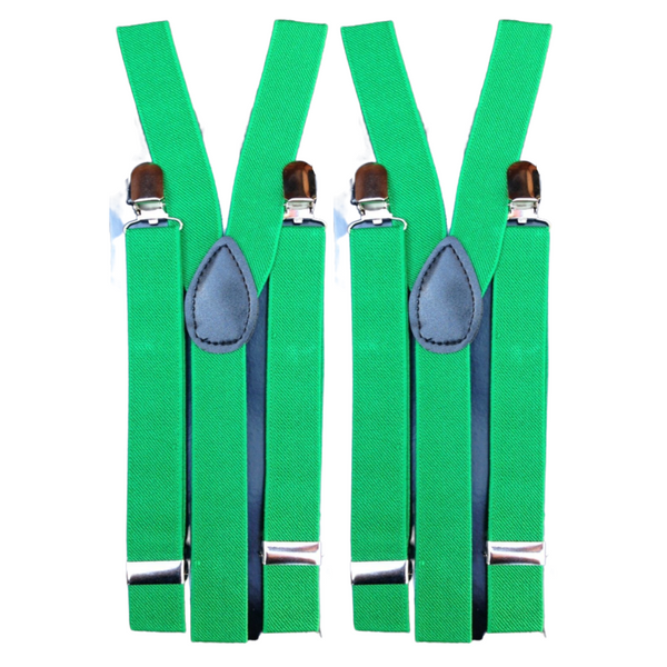 2x Mens Suspenders Braces Adjustable Strong Clip On Elastic Formal Wedding Slim - Dark Green