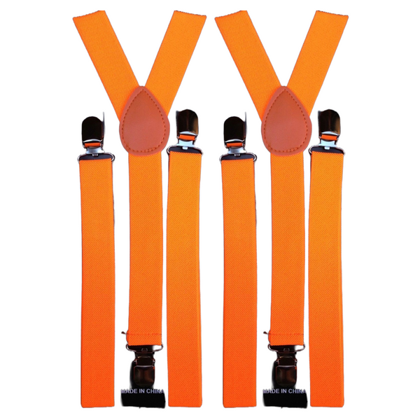 2x Mens Suspenders Braces Adjustable Strong Clip On Elastic Formal Wedding Slim - Fluro Orange