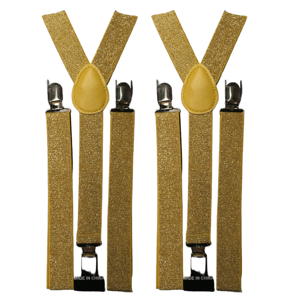 2x Mens Suspenders Braces Adjustable Strong Clip On Elastic Formal Wedding Slim - Gold (Glitter)
