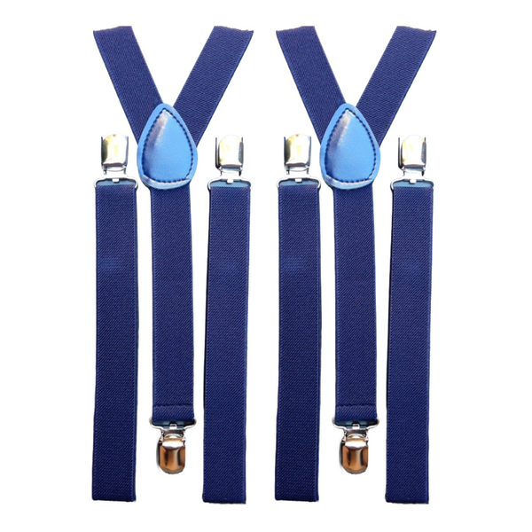 2x Mens Suspenders Braces Adjustable Strong Clip On Elastic Formal Wedding Slim - Navy Blue