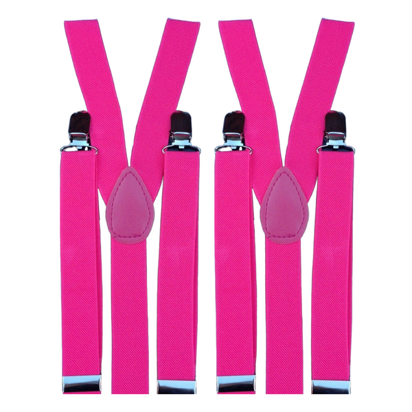 2x Mens Suspenders Braces Adjustable Strong Clip On Elastic Formal Wedding Slim - Pink