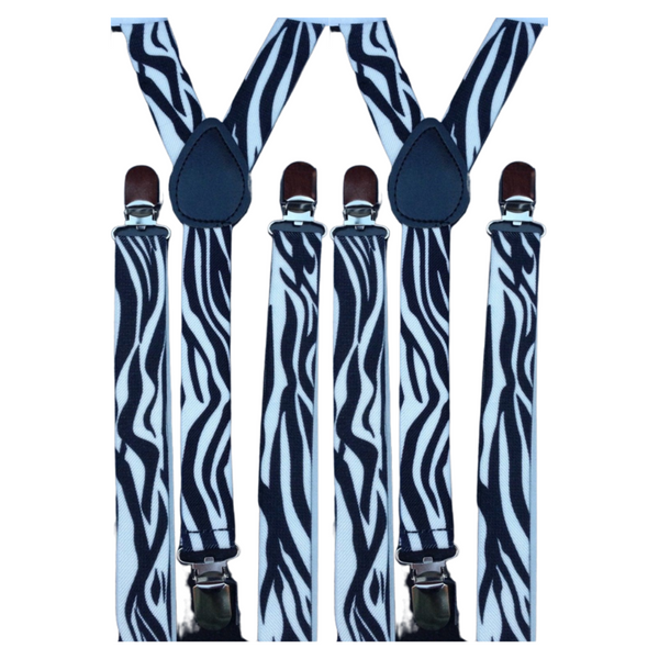 2x Mens Suspenders Braces Adjustable Strong Clip On Elastic Formal Wedding Slim - Zebra