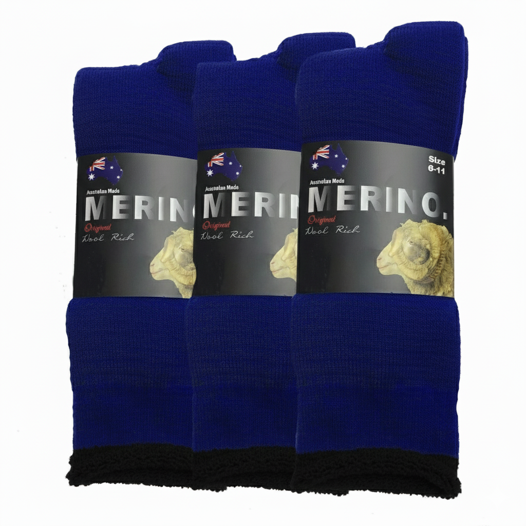 3 Pairs MERINO WOOL SOCKS Mens Heavy Duty Premium Thick Work Socks Cushion in Blue