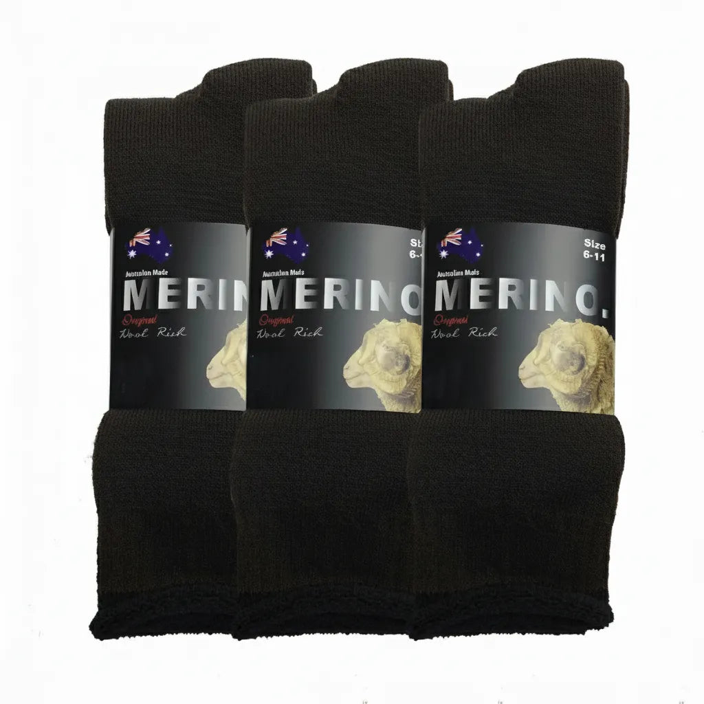 3 Pairs MERINO WOOL SOCKS Mens Heavy Duty Premium Thick Work Socks in Brown