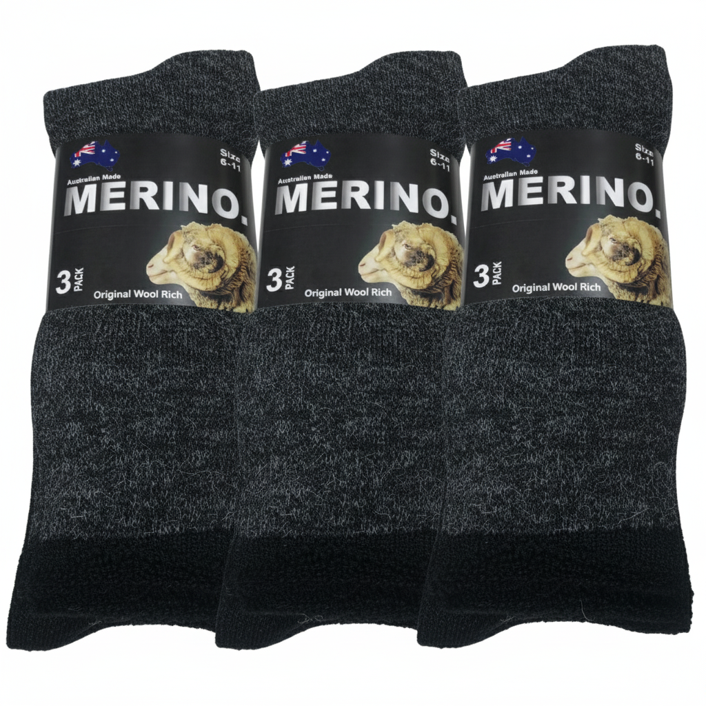 3 Pairs MERINO WOOL SOCKS Mens Heavy Duty Premium Thick Work Socks in Charcoal