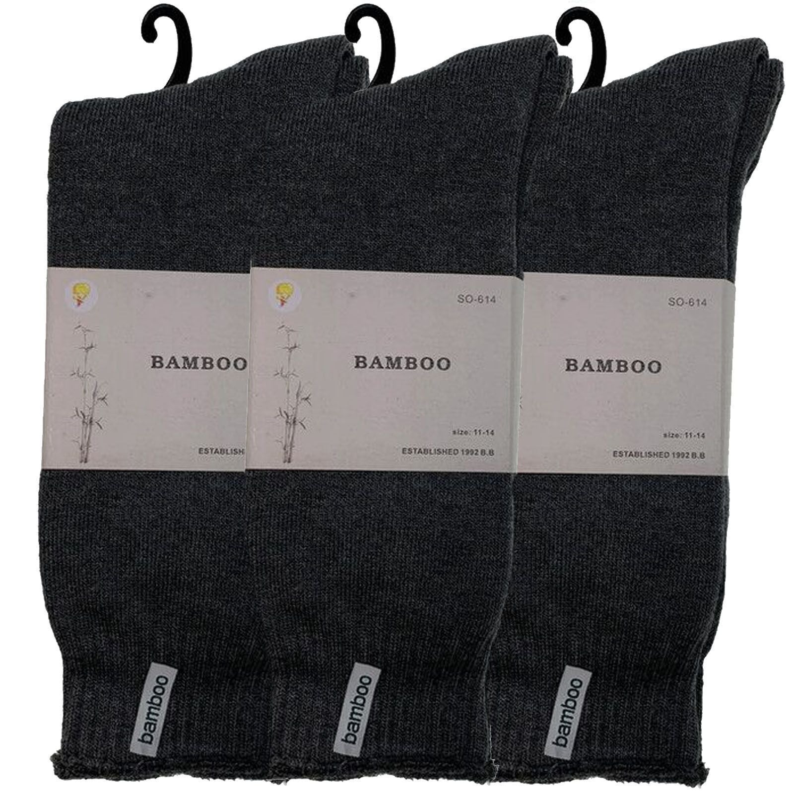 3 Pairs PREMIUM BAMBOO SOCKS Mens Heavy Duty Thick Work Socks BULK Cushion - Charcoal Grey