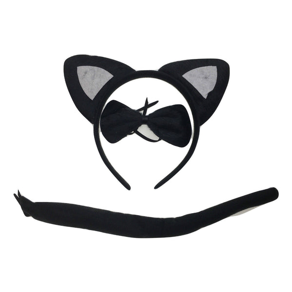 3pcs Set Animal Costume Dress Up Party Bow Tie Tail Ears Book Week - Black Cat