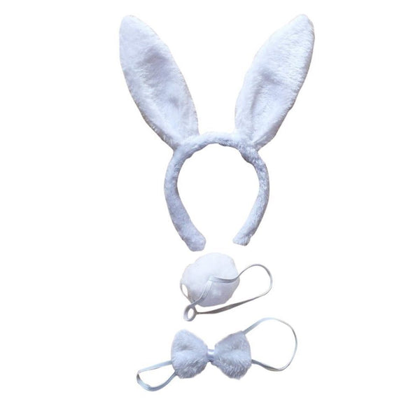 3pcs Set Animal Costume Dress Up Party Bow Tie Tail Ears Book Week - White Rabbit