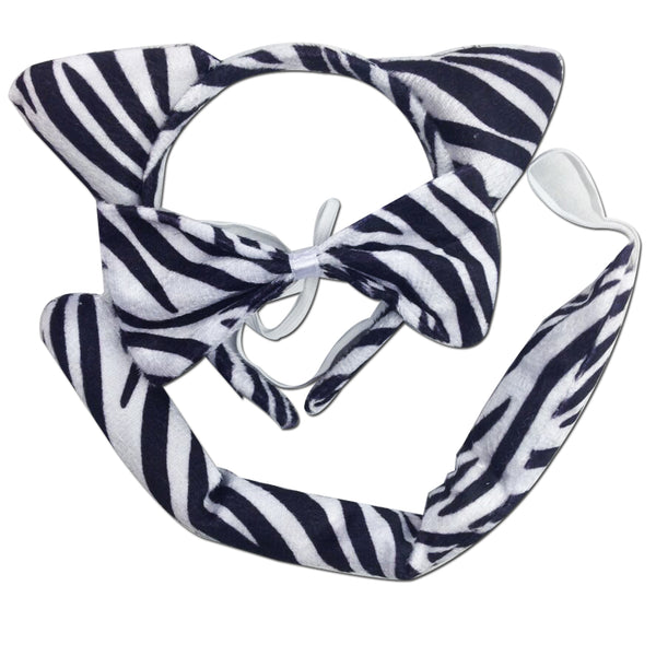 3pcs Set Animal Costume Dress Up Party Bow Tie Tail Ears Book Week - Zebra