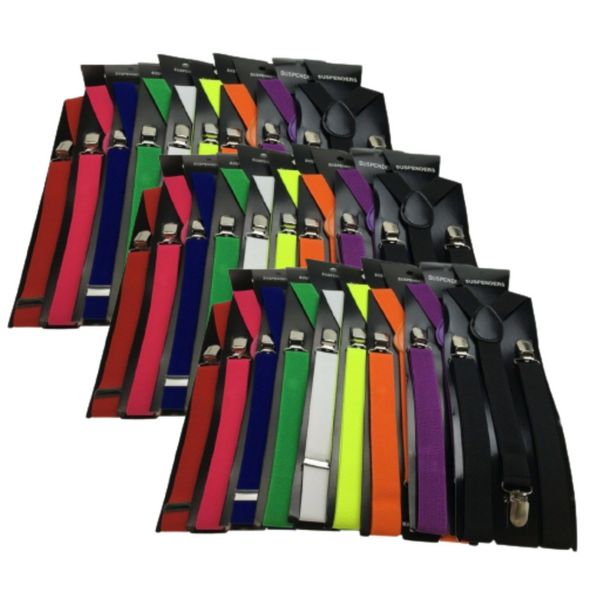 3x Mens Suspenders Braces Adjustable Strong Clip On Elastic Formal Wedding Slim - Assorted Colour Pack