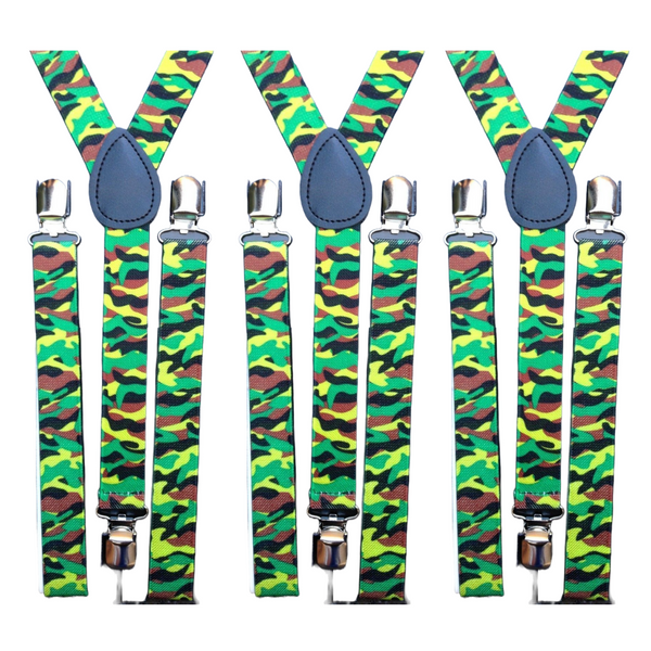 3x Mens Suspenders Braces Adjustable Strong Clip On Elastic Formal Wedding Slim - Army Camouflage 2