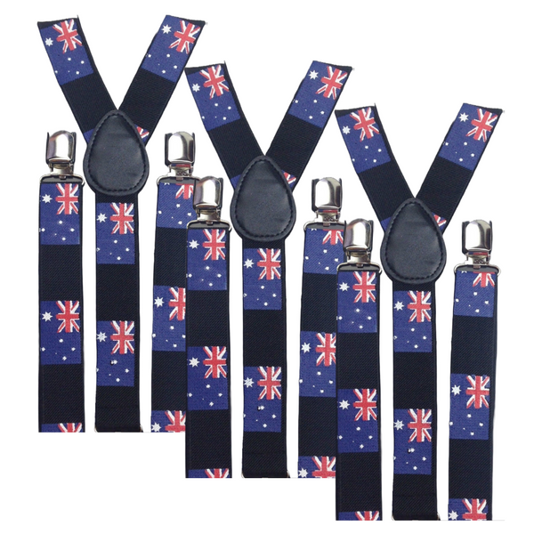 3x Mens Suspenders Braces Adjustable Strong Clip On Elastic Formal Wedding Slim - Australia Flag
