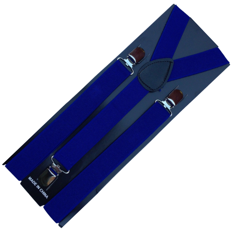 3x Mens Suspenders Braces Adjustable Strong Clip On Elastic Formal Wedding Slim - Blue