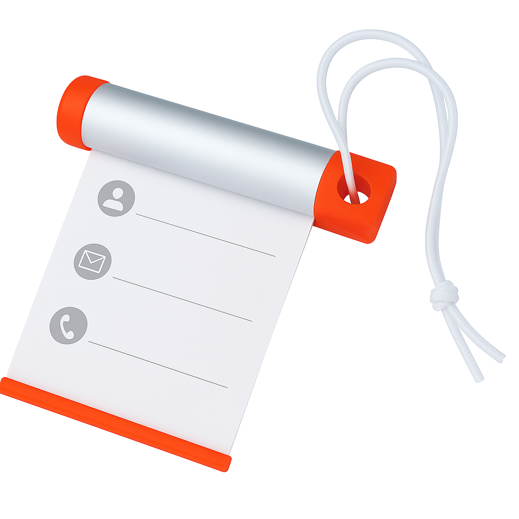 6x Funky Luggage Cylinder Tag Rollout Label for Address Details - Silver/Orange