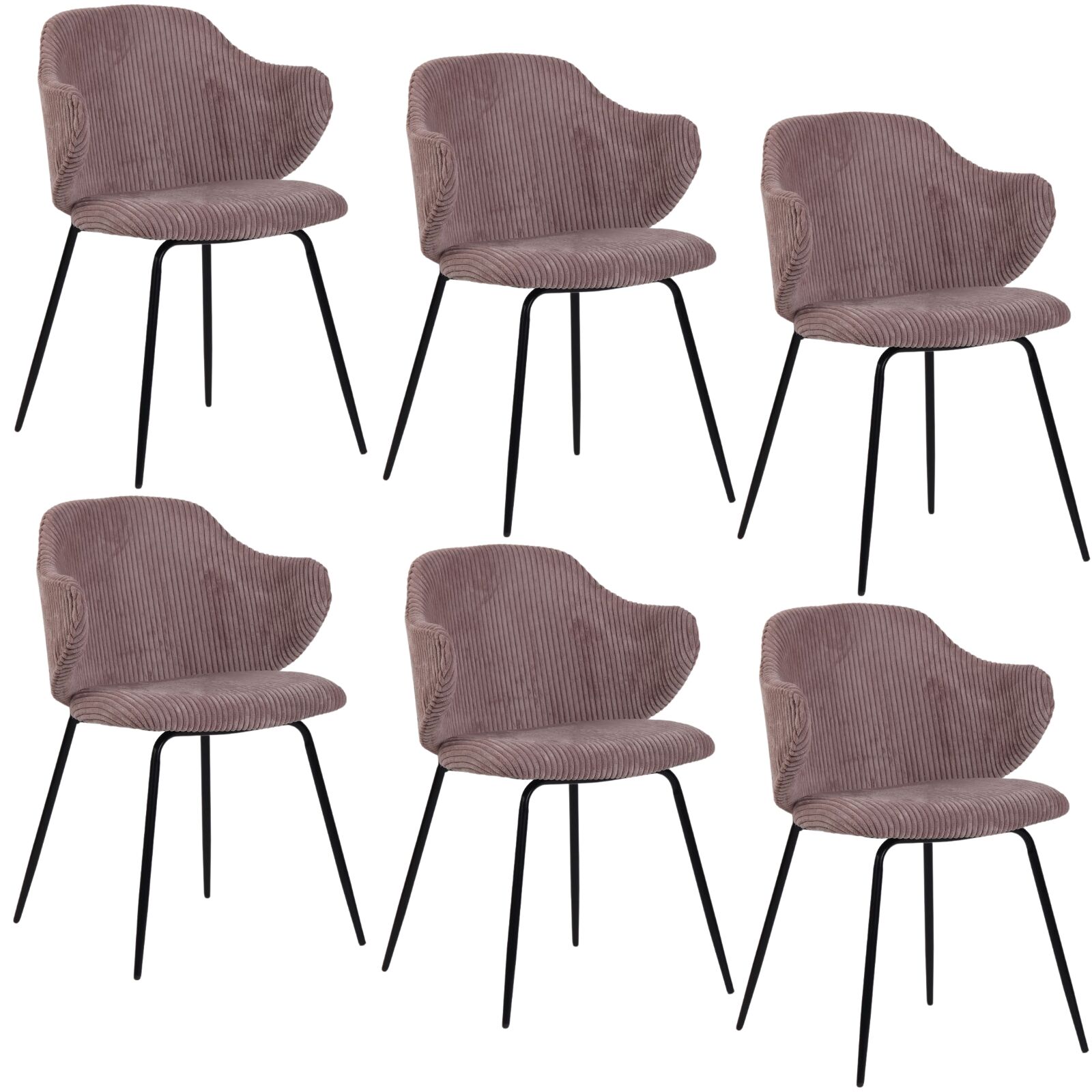 Set of 6 Dining Chairs with Corduroy Cord Fabric in Pink