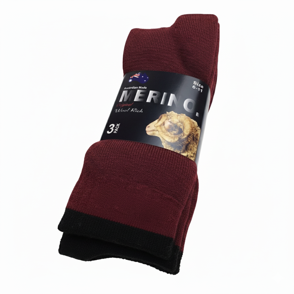 6 Pairs MERINO WOOL SOCKS Mens Heavy Duty Premium Thick Work Socks Cushion in Burgundy