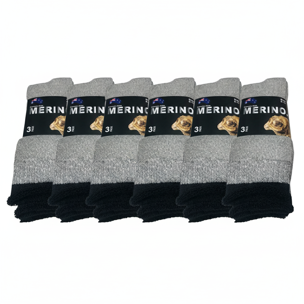 6 Pairs MERINO WOOL SOCKS Mens Heavy Duty Premium Thick Work Socks Cushion in Grey