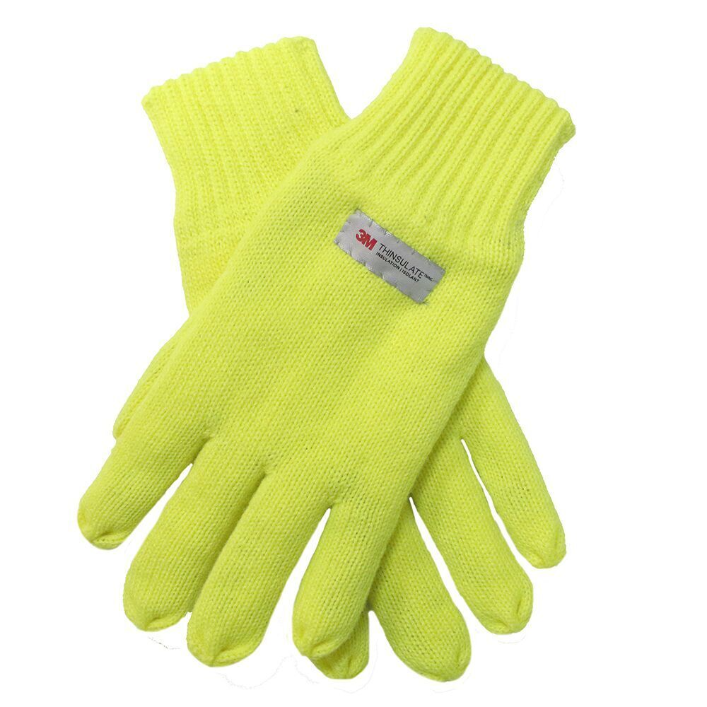 Dents 3M THINSULATE Gloves Snow Ski Knitted Hi Vis Fleece Workwear Winter - Fluro Yellow