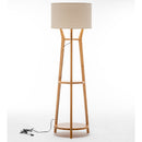 168cm Large Bamboo Wooden Tripod Floor Lamp Light Modern Linen Shade w Shelves