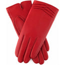 Womens Genuine Leather Gloves Fine Fleece Thermal Lining Pleat Detail - Berry