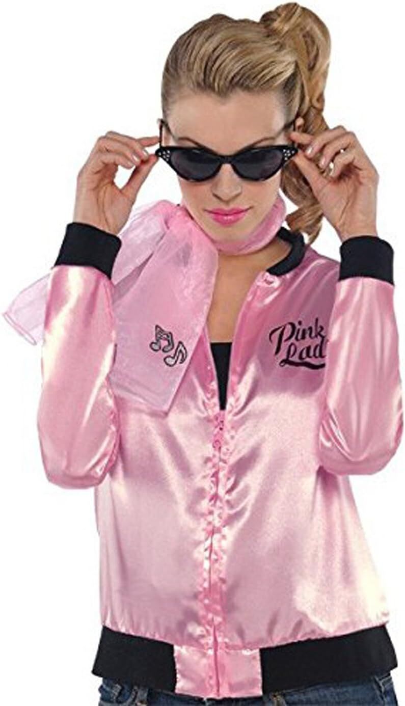 3x Grease Pink Ladies Party Costume Jacket Sandy Rizzo 50s Satin Shirt Halloween - Officially Licensed