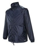 HUSKI STRATUS RAIN JACKET Waterproof Workwear Concealed Hood Windproof Packable - Navy Blue