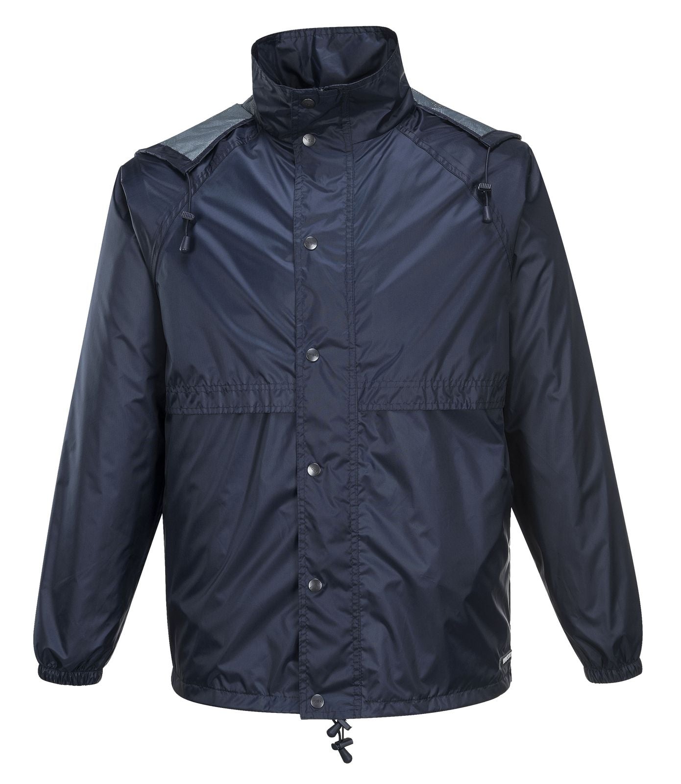 HUSKI STRATUS RAIN JACKET Waterproof Workwear Concealed Hood Windproof Packable - Navy Blue