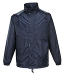 HUSKI STRATUS RAIN JACKET Waterproof Workwear Concealed Hood Windproof Packable - Navy Blue