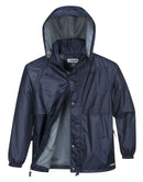 HUSKI STRATUS RAIN JACKET Waterproof Workwear Concealed Hood Windproof Packable - Navy Blue