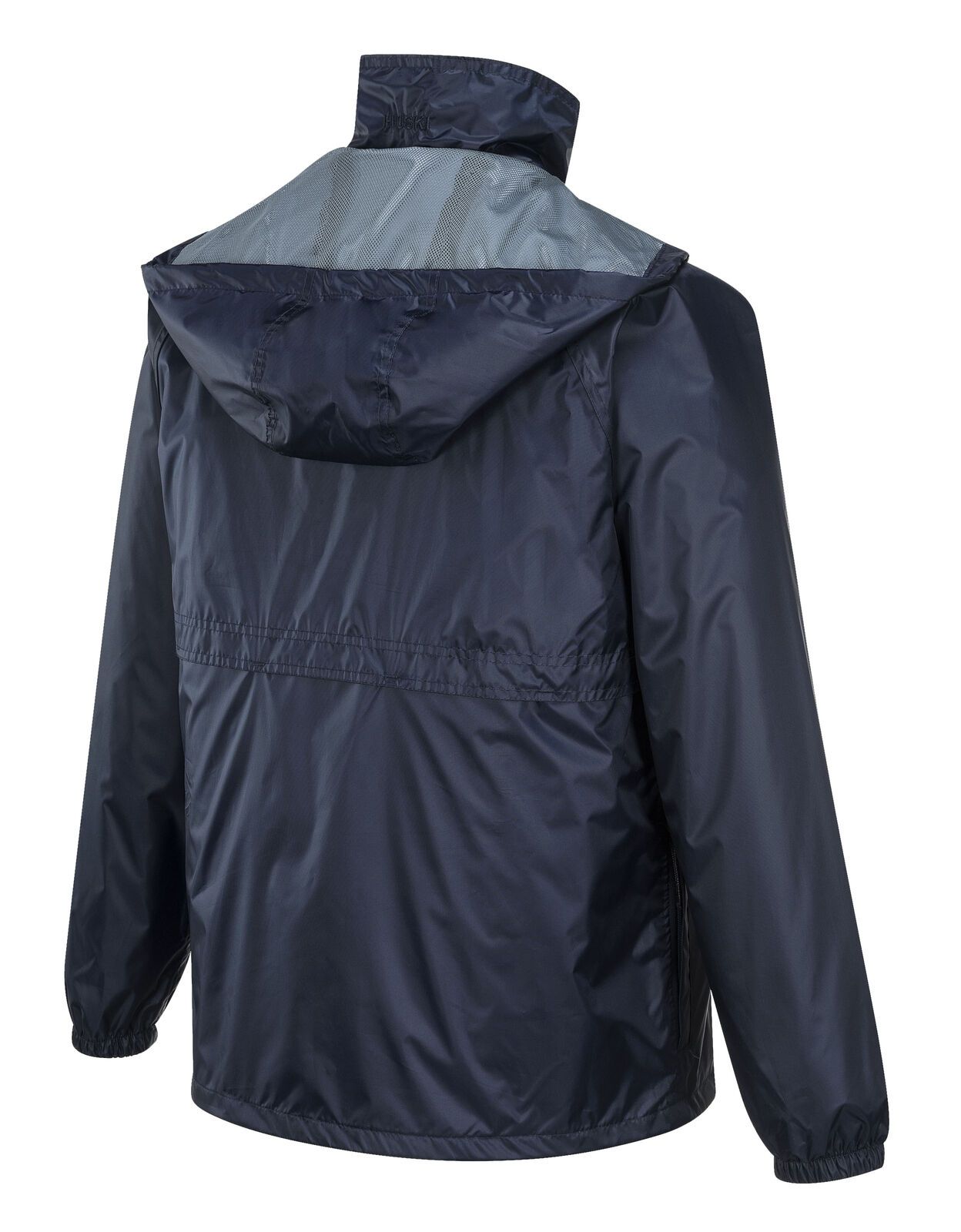 HUSKI STRATUS RAIN JACKET Waterproof Workwear Concealed Hood Windproof Packable - Navy Blue