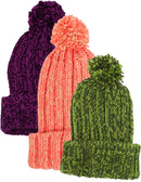 Womens Thick Knit Beanie Winter Fleece Lined Hat Warm Faux Fur Pom Ski