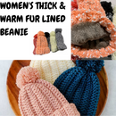 Womens Thick Knit Beanie Winter Fleece Lined Hat Warm Faux Fur Pom Ski