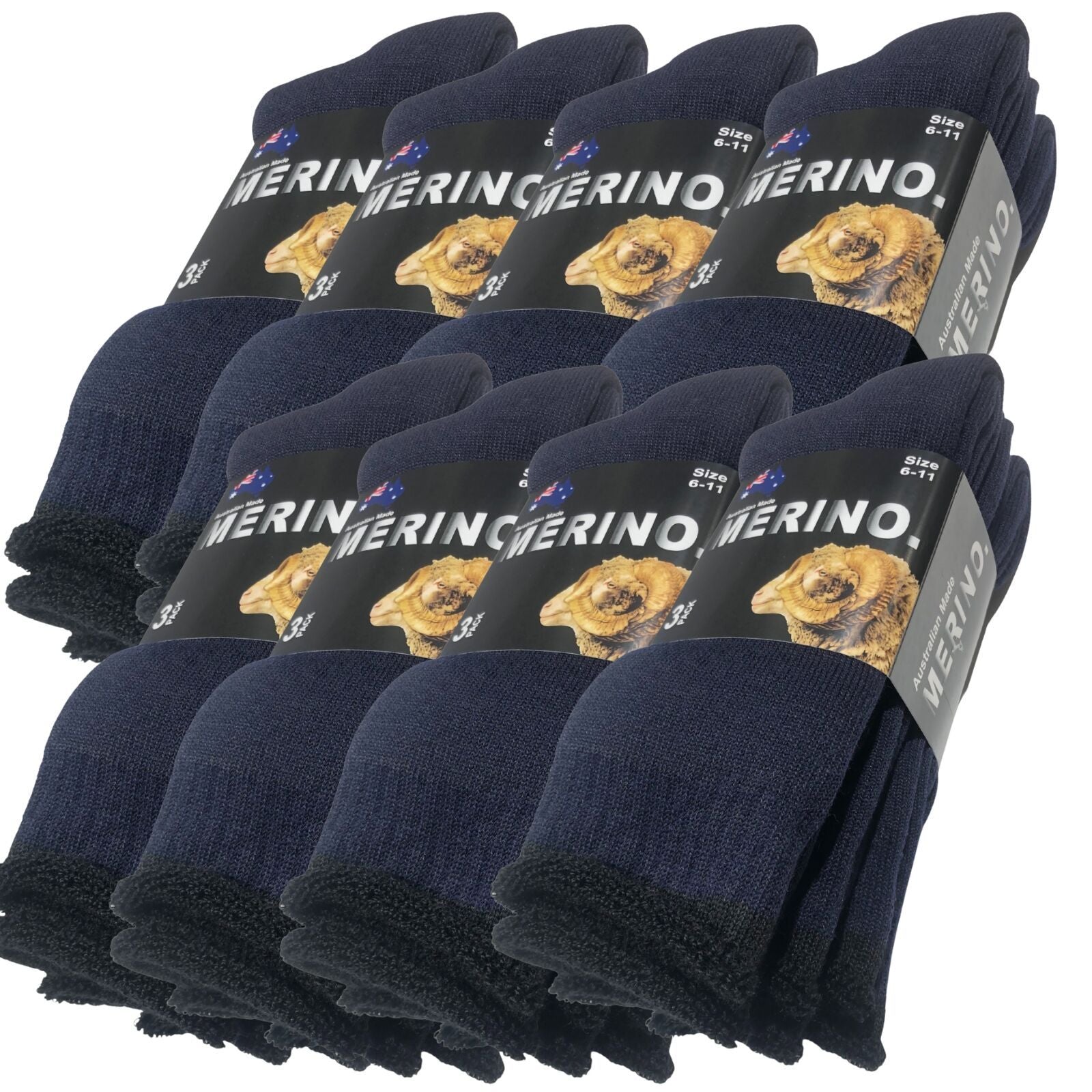 9 Pairs MERINO WOOL SOCKS Mens Heavy Duty Premium Thick Work Socks Cushion in Navy Blue