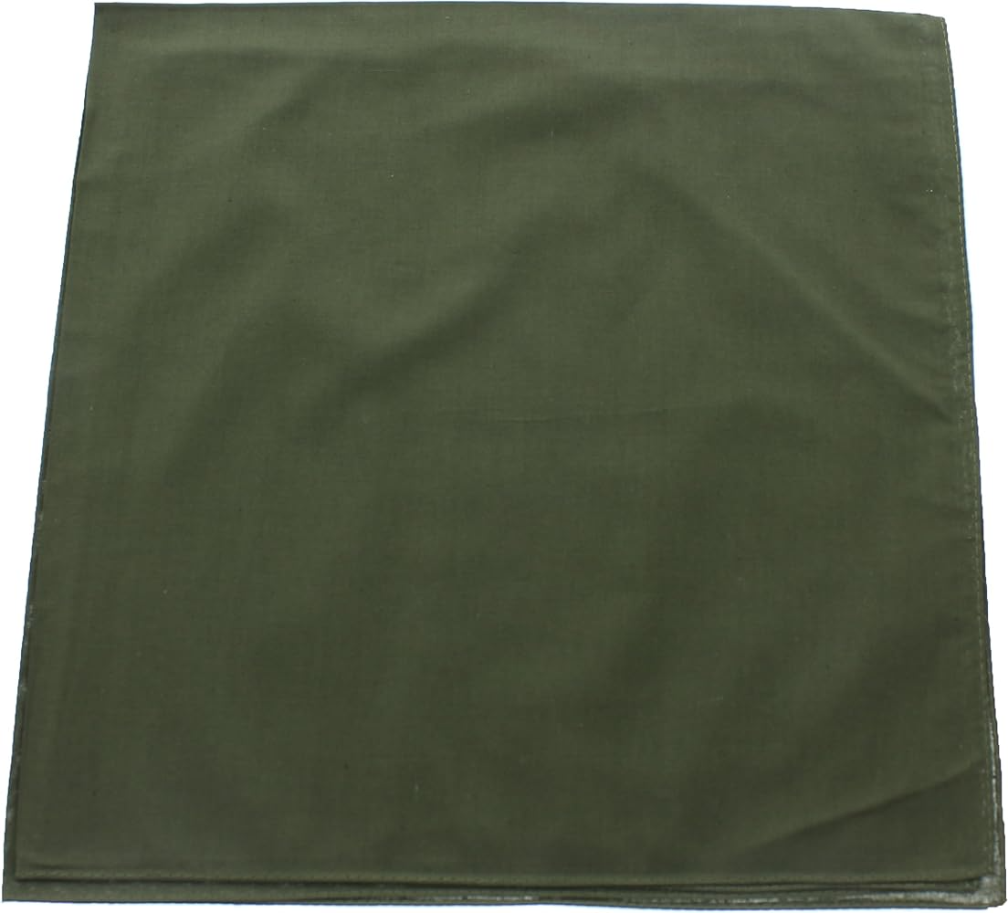 Plain Bandana 100% COTTON Head Wrap Durag Bandanna Summer Biker Scarf Mask - Army Green
