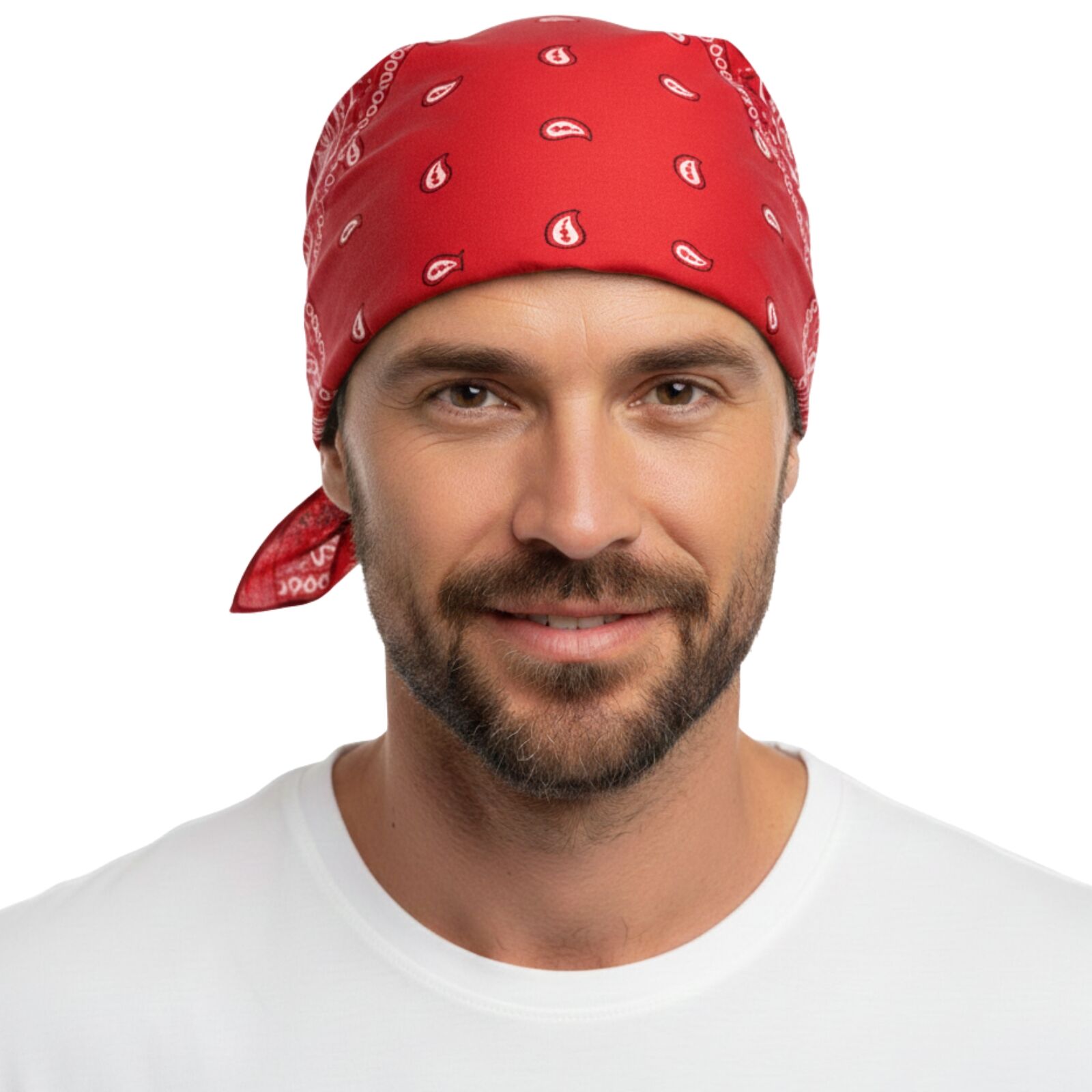 BANDANA Paisley 100% COTTON Head Wrap Durag Bandanna Summer Biker Scarf Mask - Red