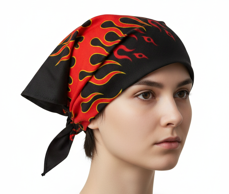 BANDANA Paisley 100% COTTON Head Wrap Durag Bandanna Summer Mask in Red Fire on Black